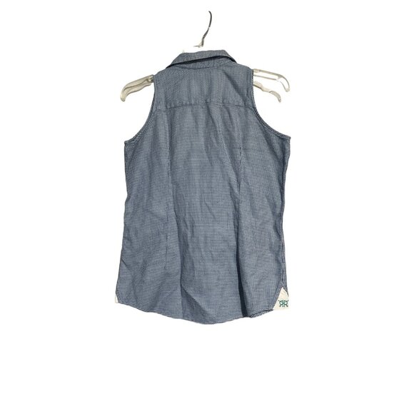 Double R By Ravi Ratan Women's Top Blouse Sleeveless Ruffle Neck Blue Size M - Picture 4 of 6